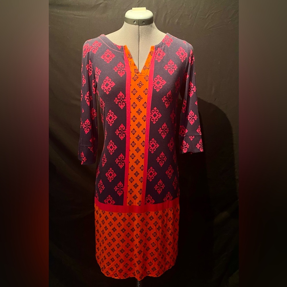 Vibrant Hatley Tunic Dress with 3/4 Peplum Sleeves. Size XS
